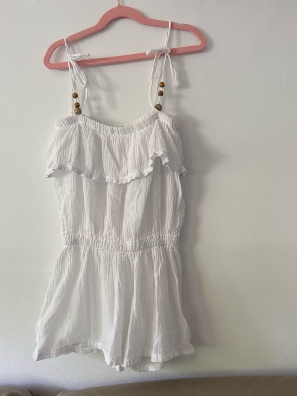 Vintage Havana White Ruffle Tie-Shoulder Romper